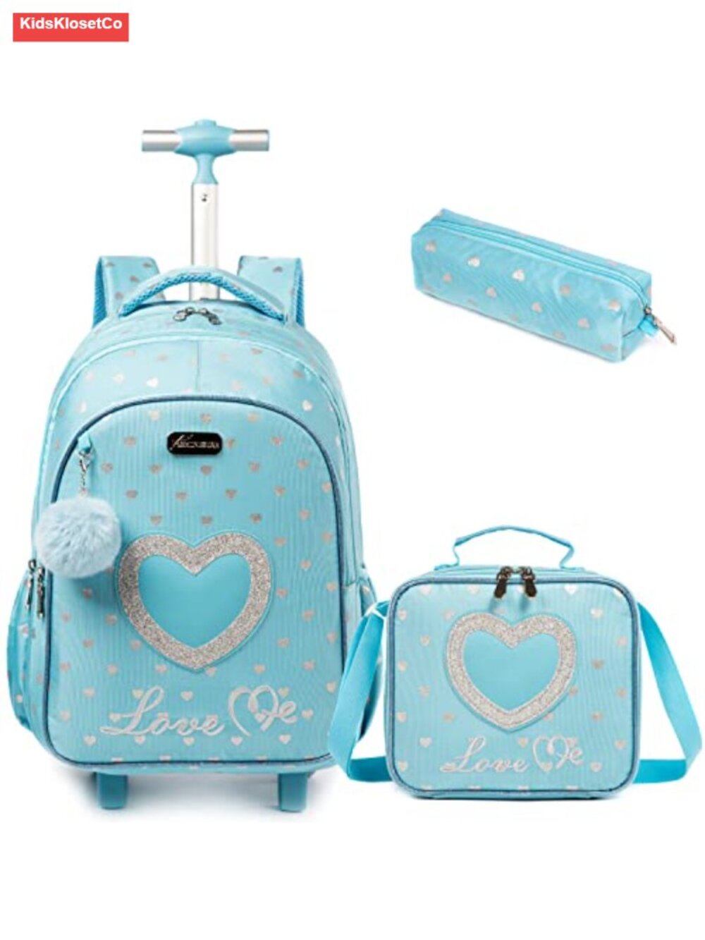 Kids Rolling Backpack with Wheels, Nylon Trolley School Bag for Girls, 3-in-1